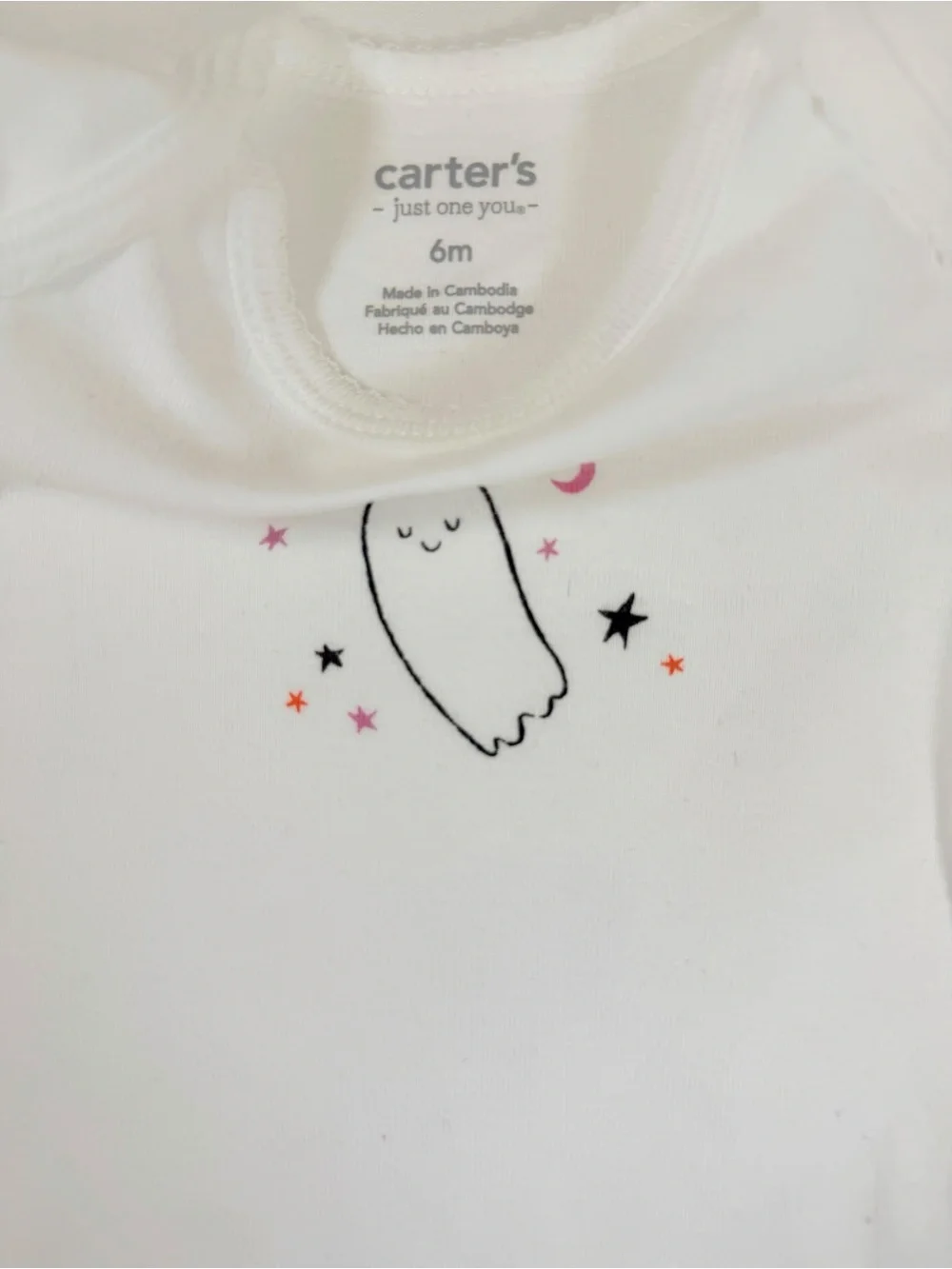 Carter's White Ghost & Star Bodysuit with Pink and Orange Accents